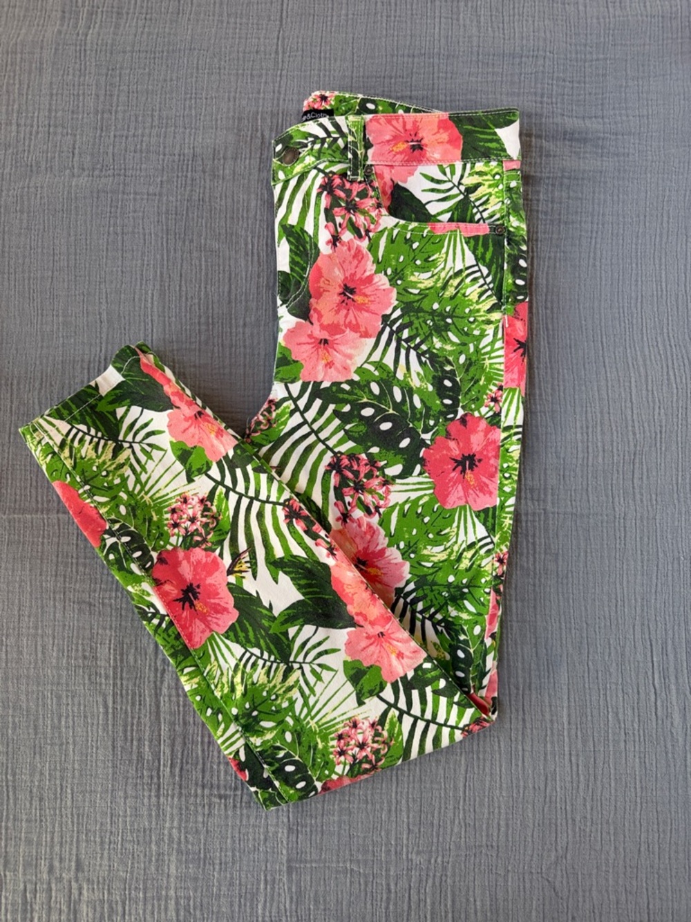Floral Hawaiian Skinny Pants - Pink & Green-EUC